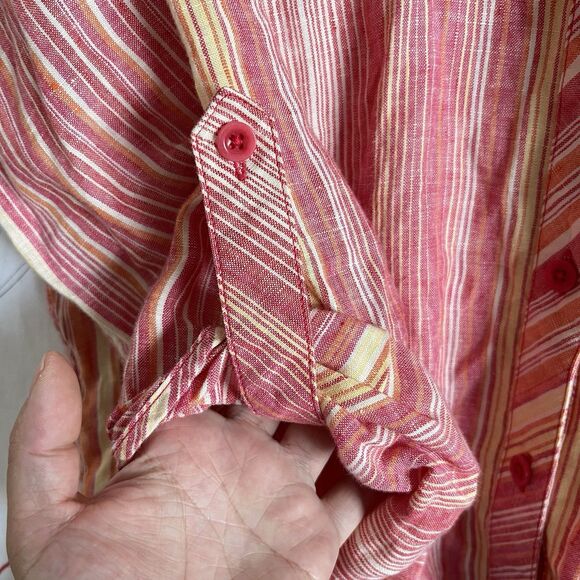 Coldwater Creek Linen Shirt Womens PM Pink Roll-Tab Boho Relaxed Casual Coastal - Picture 5 of 9